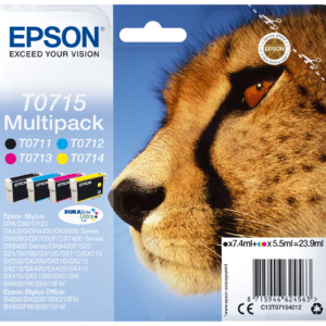 Epson T0715 Multipack - Pack de 4 - 23.9 ml - preto, amarelo, azul cyan, magenta - original - tinteiro - para Stylus DX9400, SX115, SX210, SX215, SX218, SX415, SX515, SX610, Stylus Office BX310, BX610