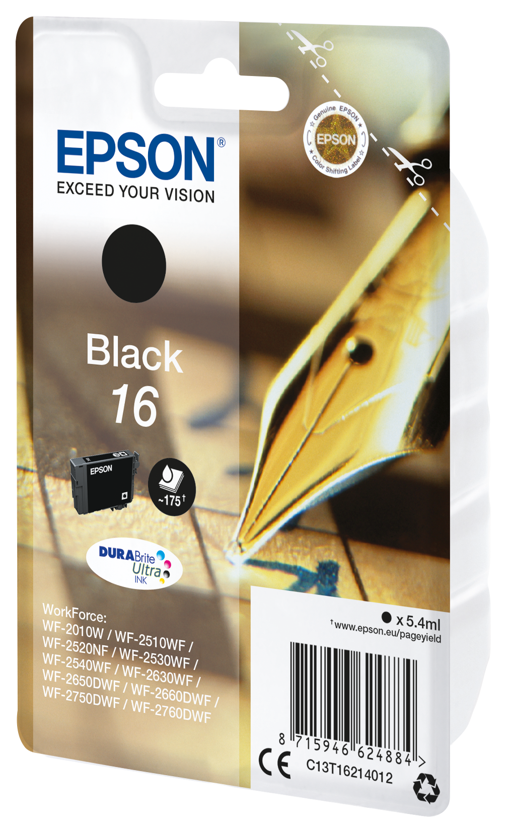 Epson 16 - 5.4 ml - preto - original - tinteiro - para WorkForce WF-2010, 2510, 2520, 2530, 2540, 2630, 2650, 2660, 2750, 2760 - Image 2