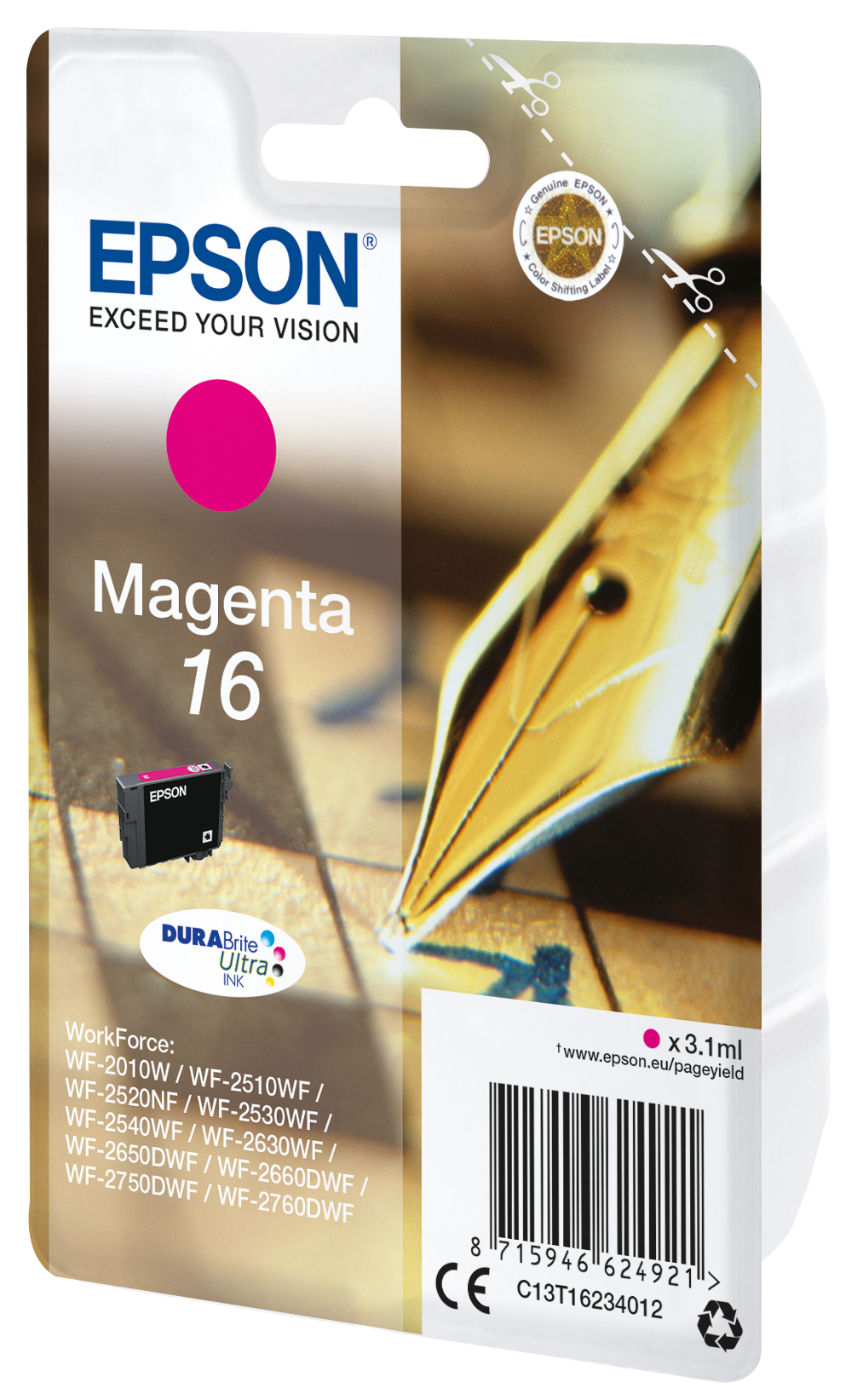 Epson 16 - 3.1 ml - magenta - original - tinteiro - para WorkForce WF-2010, 2510, 2520, 2530, 2540, 2630, 2650, 2660, 2750, 2760 - Image 2