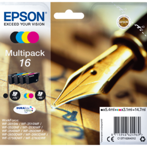 Epson 16 Multipack - Pack de 4 - preto, amarelo, azul cyan, magenta - original - blister com RF/alarme acústico - tinteiro - para WorkForce WF-2010, 2510, 2520, 2530, 2540, 2630, 2650, 2660, 2750, 2760