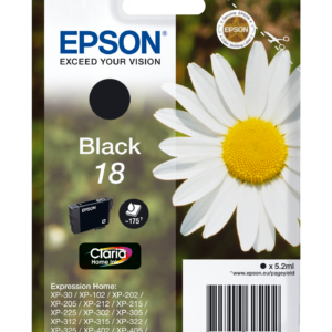 Epson 18 - 5.2 ml - preto - original - blister com RF/alarme acústico - tinteiro - para Expression Home XP-212, 215, 225, 312, 315, 322, 325, 412, 415, 422, 425