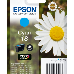 Epson 18 - 3.3 ml - azul cyan - original - blister com RF/alarme acústico - tinteiro - para Expression Home XP-212, 215, 225, 312, 315, 322, 325, 412, 415, 422, 425