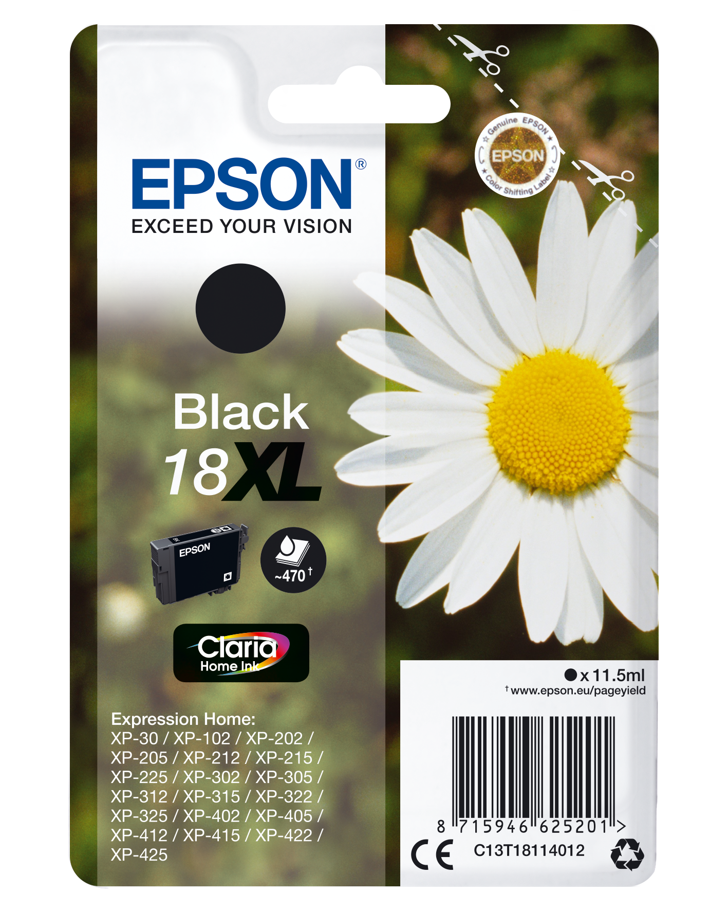 Epson 18XL - 11.5 ml - XL - preto - original - blister com alarme RF - tinteiro - para Expression Home XP-212, 215, 225, 312, 315, 322, 325, 412, 415, 422, 425