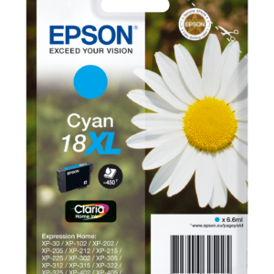 Epson 18XL - 6.6 ml - XL - azul cyan - original - tinteiro - para Expression Home XP-212, 215, 225, 312, 315, 322, 325, 412, 415, 422, 425