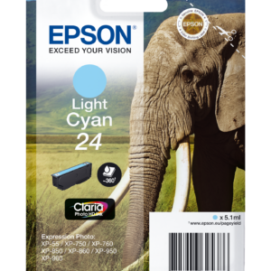 Epson 24 - 5.1 ml - azul cyan claro - original - tinteiro - para Expression Photo XP-55, 750, 760, 850, 860, 950, 960, 970, Expression Premium XP-750, 850