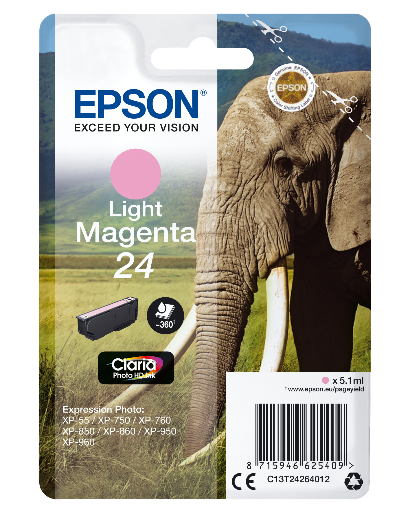 Epson 24 - 5.1 ml - magenta claro - original - tinteiro - para Expression Photo XP-55, 750, 760, 850, 860, 950, 960, 970, Expression Premium XP-750, 850