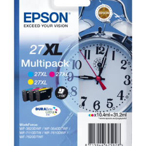 Epson 27XL Multipack - Pack de 3 - 31.2 ml - XL - amarelo, azul cyan, magenta - original - tinteiro - para WorkForce WF-3620, WF-3640, WF-7110, WF-7210, WF-7610, WF-7620, WF-7710, WF-7715, WF-7720