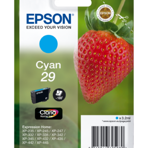 Epson 29 - 3.2 ml - azul cyan - original - blister com RF/alarme acústico - tinteiro - para Expression Home XP-235, 245, 247, 255, 332, 335, 342, 345, 432, 435, 442, 445, 455