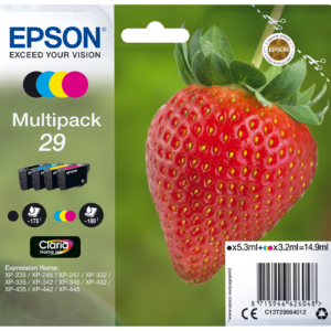 Epson 29 Multipack - Pack de 4 - 14.9 ml - preto, amarelo, azul cyan, magenta - original - blister com RF/alarme acústico - tinteiro - para Expression Home XP-235, 245, 247, 255, 332, 335, 342, 345, 432, 435, 442, 445, 455