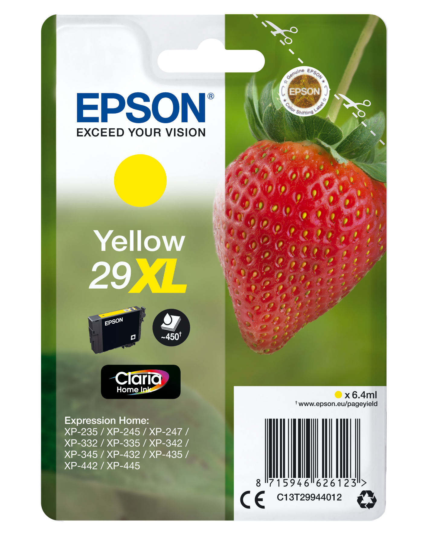 Epson 29XL - 6.4 ml - XL - amarelo - original - blister - tinteiro - para Expression Home XP-245, 247, 255, 257, 332, 342, 345, 352, 355, 435, 442, 445, 452, 455