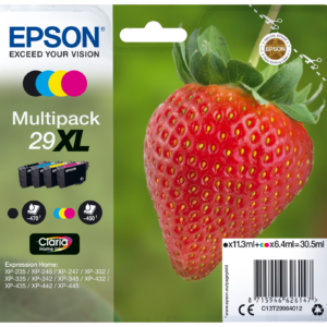 Epson 29XL Multipack - Pack de 4 - 30.5 ml - XL - preto, amarelo, azul cyan, magenta - original - blister com RF/alarme acústico - tinteiro - para Expression Home XP-235, 245, 247, 255, 332, 335, 342, 345, 432, 435, 442, 445, 455