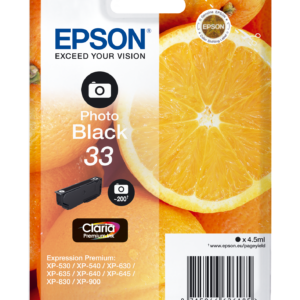 Epson 33 - 4.5 ml - preto foto - original - blister - tinteiro - para Expression Home XP-635, 830, Expression Premium XP-530, 540, 630, 635, 640, 645, 830, 900