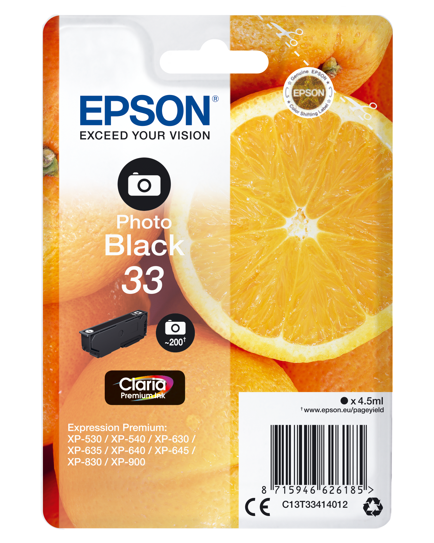 Epson 33 - 4.5 ml - preto foto - original - blister - tinteiro - para Expression Home XP-635, 830, Expression Premium XP-530, 540, 630, 635, 640, 645, 830, 900