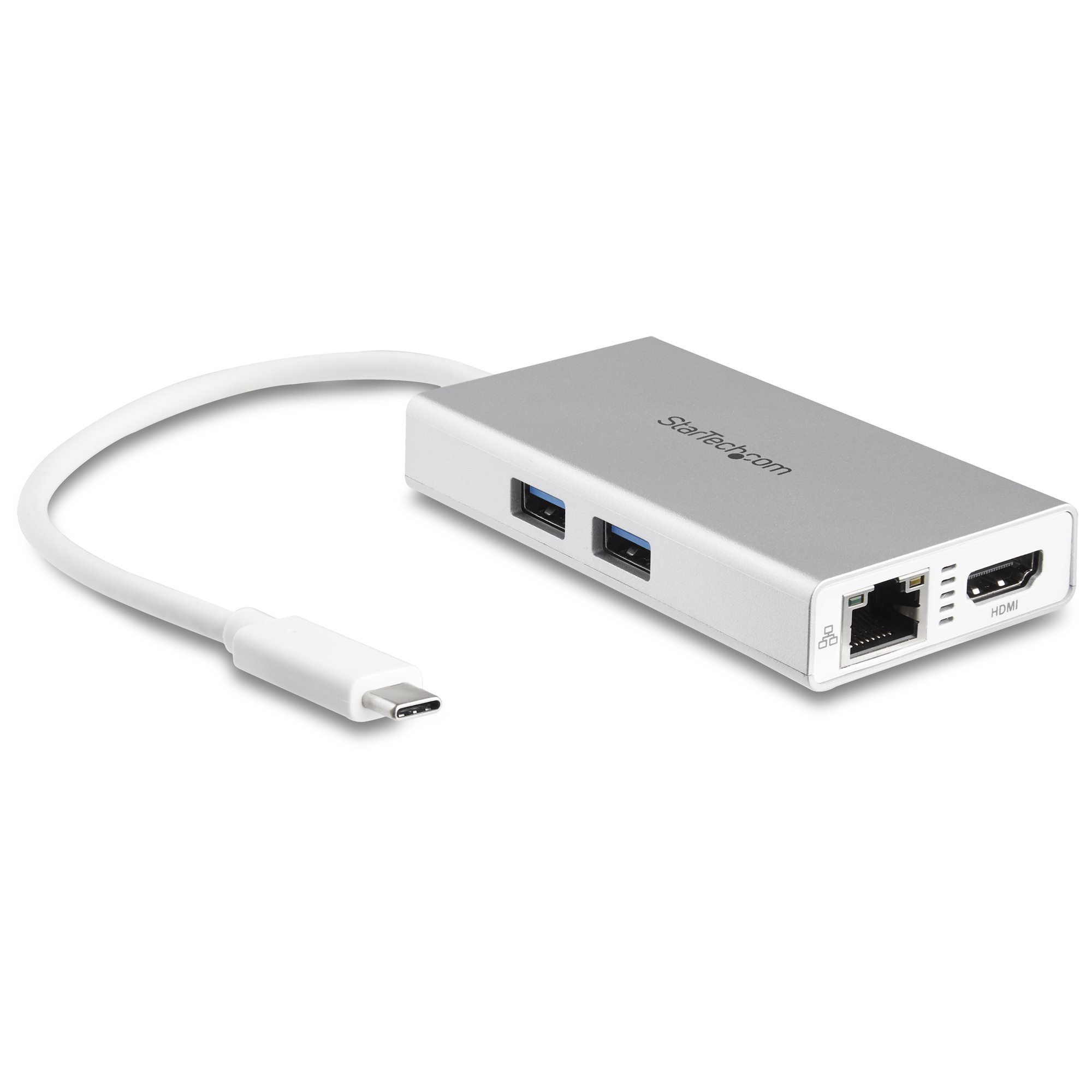 StarTech.com USB-C Multiport Adapter, USB-C Travel Docking Station with 4K HDMI, 60W Power Delivery Pass-Through, GbE, 2pt USB-A 3.0 Hub, Portable Mini USB Type-C Dock for Laptop, White - Portable USB-C Dock (DKT30CHPDW) - Estação de engate - USB-C /