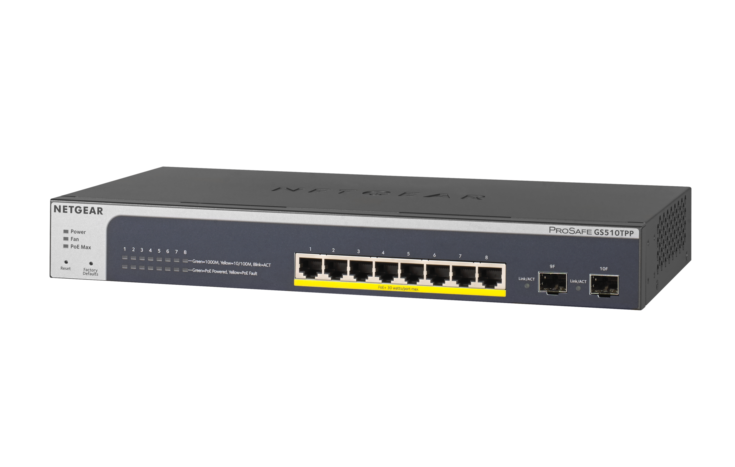 NETGEAR Smart GS510TPP - Interruptor - L3 Lite - inteligente - 8 x 10/100/1000 (PoE+) + 2 x SFP - desktop, montável em trilho - PoE+ (190 W)