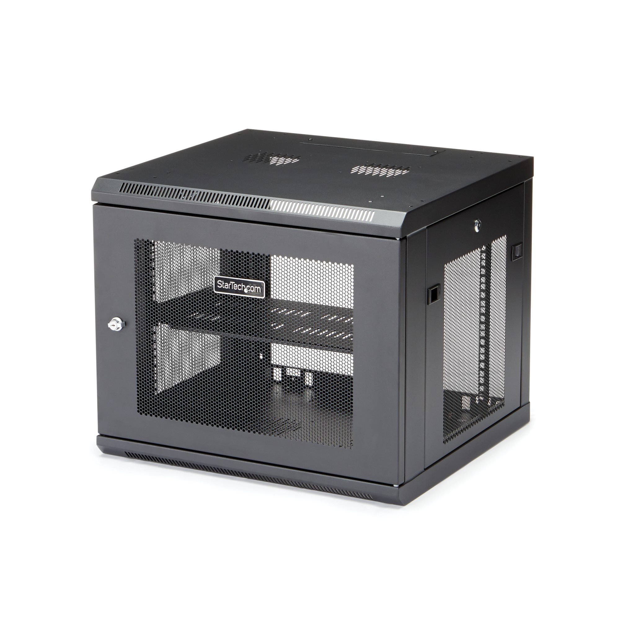 StarTech.com "9U Wall Mount Server Rack Cabinet - 4-Post Adjustable Depth (2"" to 19"") Network Equipment Enclosure with Cable Management (RK920WALM)" - Armário de prateleiras - montagem na parede - preto - 9U