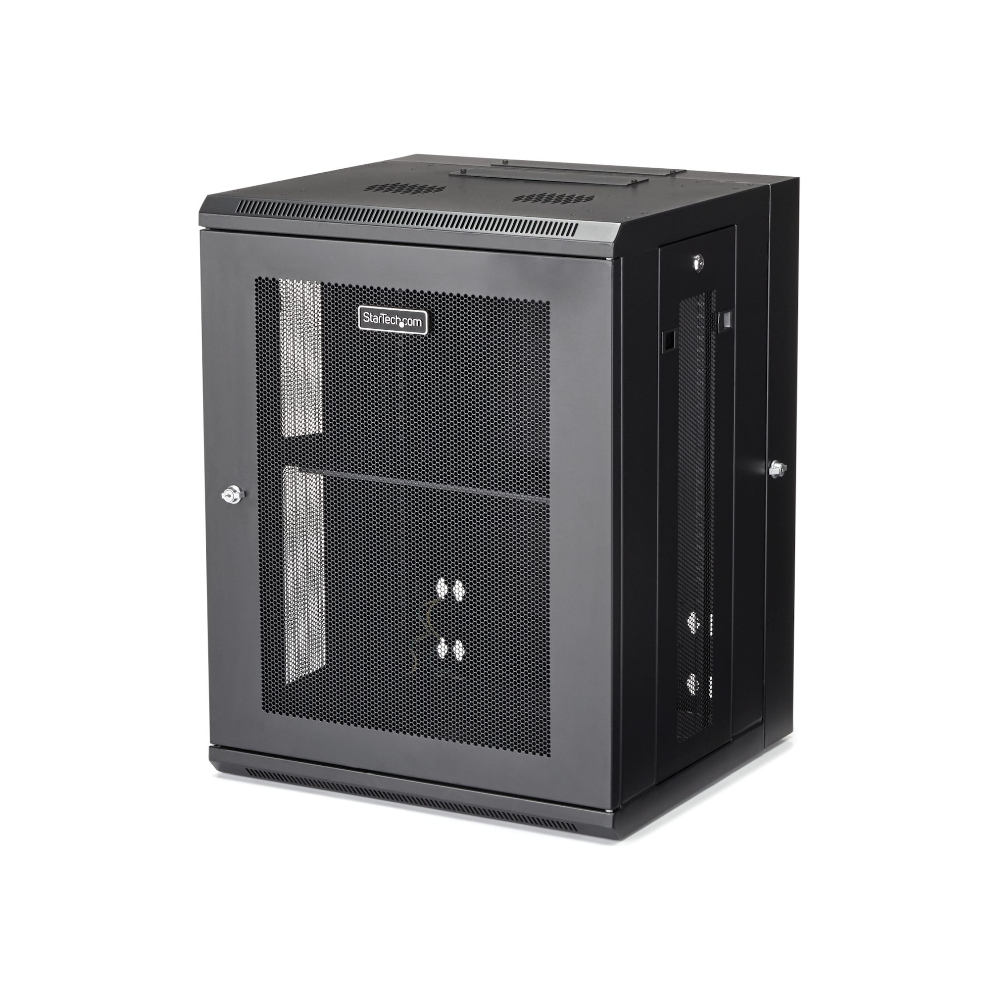 StarTech.com 15U 19" Wall Mount Network Cabinet, 16" Deep Hinged Locking IT Network Switch Depth Enclosure, Assembled Vented Computer Equipment Data Rack with Shelf & Flexible Side Panels - 15U Vented Cabinet - Gabinete armário - 4 postes - montagem