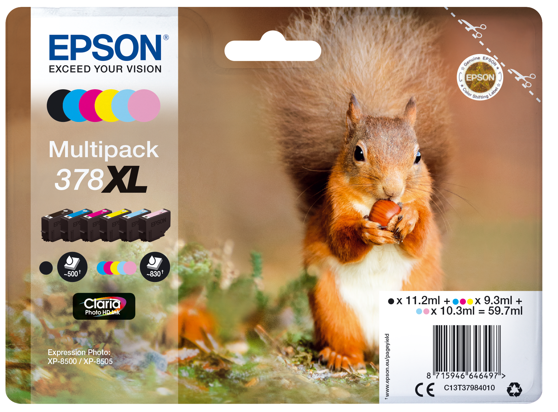 Epson 378XL Multipack - Pack de 6 - XL - preto, amarelo, azul cyan, magenta, magenta claro, azul cyan claro - original - blister - tinteiro - para Expression Home XP-8605, XP-8606, Expression Photo XP-8500, XP-8505, XP-8700