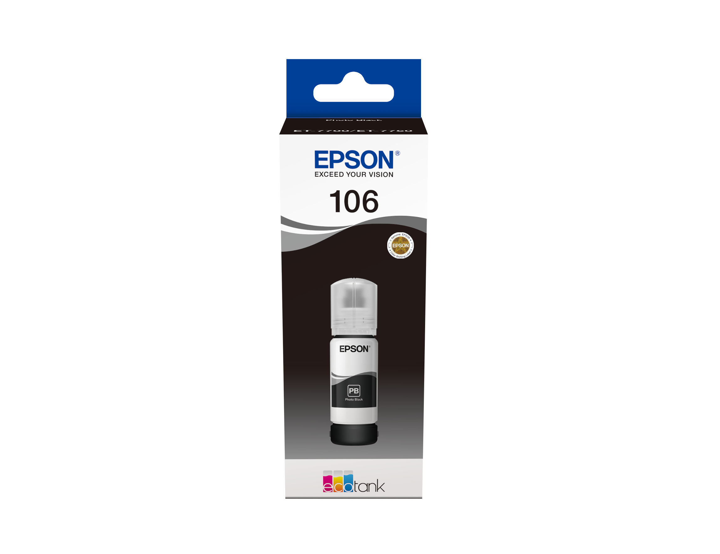 Epson 106 - 70 ml - preto foto - original - preto - tanque de tinta - para EcoTank ET-7700, ET-7750, L7160, L7180, Expression Premium ET-7700, ET-7750