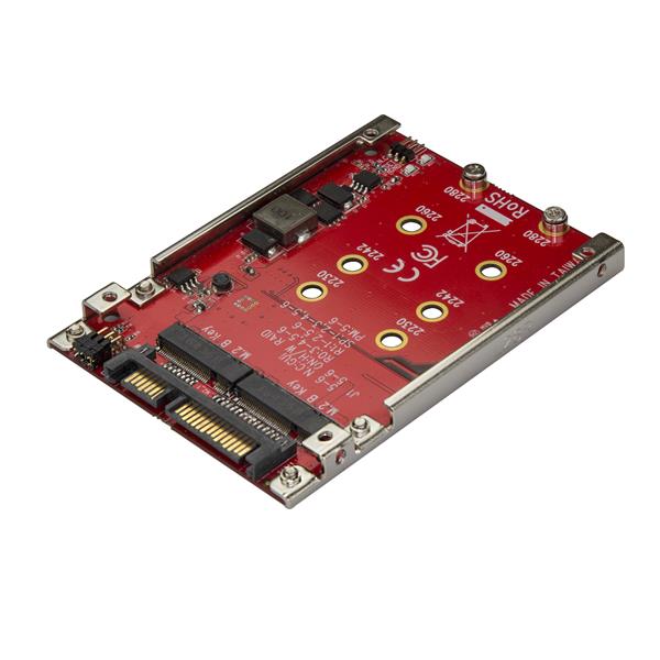 StarTech.com Adaptador de disco M.2 de duas ranhuras para SATA para baía de disco de 2,5" - RAID - Controlador de armazenamento (RAID) - M.2 - M.2 Card - RAID (expansão de disco rígido) 0, 1, JBOD, BIG - SATA 6Gb/s - vermelho
