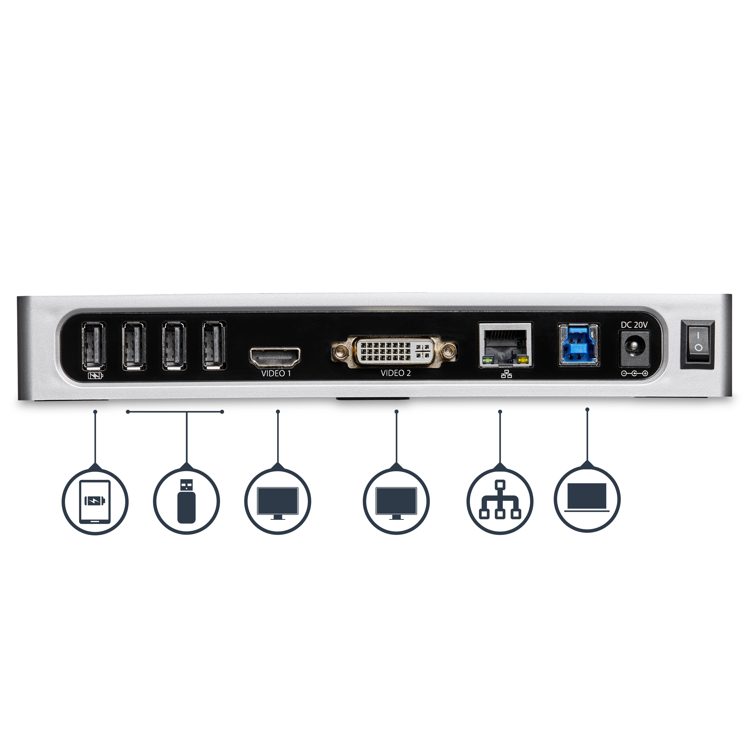 StarTech.com USB 3.0 Docking Station, Dual Monitor Laptop Docking Station with HDMI & DVI/VGA Video, 6-port USB 3.1 Gen 1 5Gbps Hub, GbE, Audio, Universal USB Type-A Dock, Windows & Mac - Dual Display Dock (DK30ADD) - Estação de engate - USB - DVI, H - Image 5