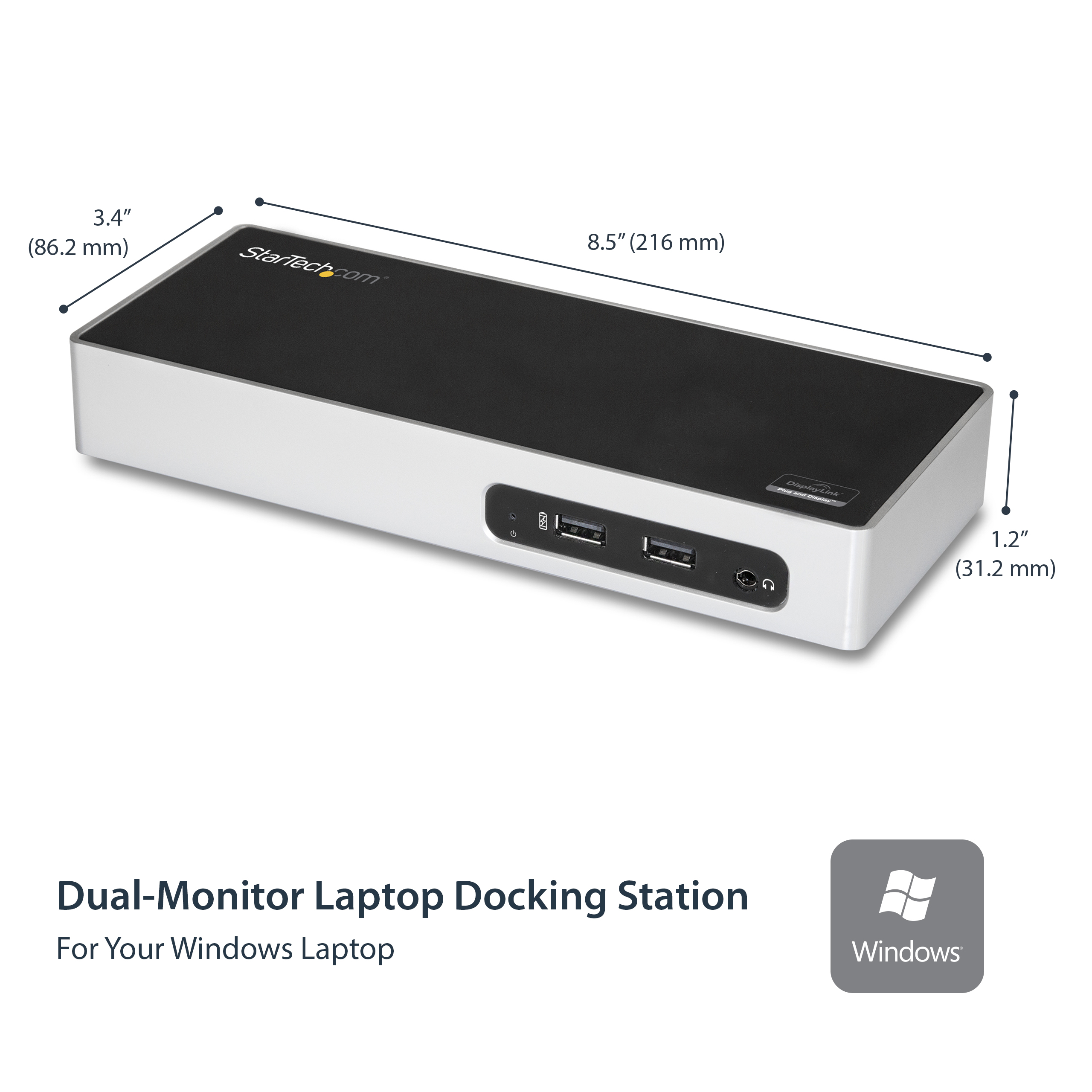 StarTech.com USB 3.0 Docking Station, Dual Monitor Laptop Docking Station with HDMI & DVI/VGA Video, 6-port USB 3.1 Gen 1 5Gbps Hub, GbE, Audio, Universal USB Type-A Dock, Windows & Mac - Dual Display Dock (DK30ADD) - Estação de engate - USB - DVI, H - Image 3