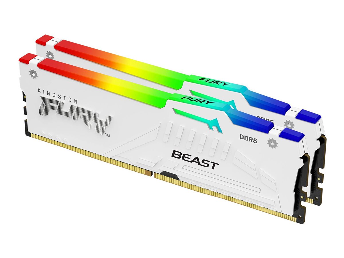 Kingston FURY Beast RGB - DDR5 - kit - 32 GB: 2 x 16 GB - DIMM 288-pin - 6400 MHz / PC5-51200 - CL32 - 1.4 V - unbuffered - on-die ECC - branco