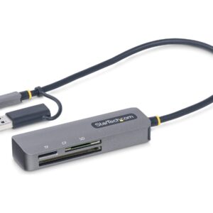 StarTech.com USB 3.0 Multi-Media Memory Card Reader, SD/microSD/CompactFlash Card Reader, Portable USB 5Gbps Card Adapter, External USB-C Card Reader with Attached USB-A Adapter - Works with Any Operating System (FCREADMICRO3V2) - Leitor de cartão (C