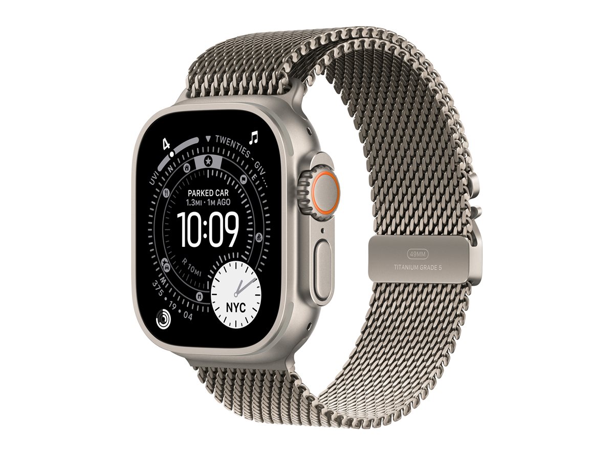 Apple Watch Ultra 3 - 49 mm - titanium natural - Sim relógio inteligente Com círculo milanês - tamanho da banda: L - 64 GB - LTE, NFC, Wi-Fi 4, UWB, Bluetooth - 5G - 61.6 g