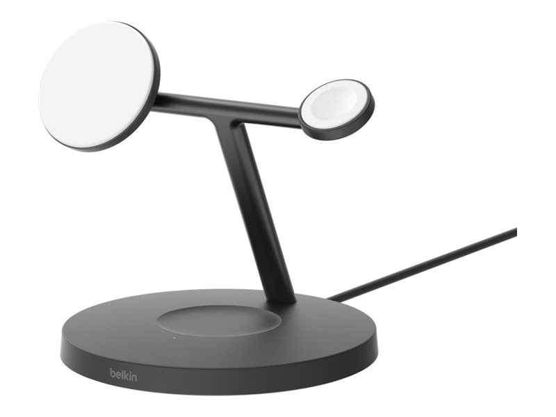 Belkin BoostCharge Pro 3-in-1 - Base de carregamento sem fios - com Qi2 + adaptador de energia AC - 15 Watt - Fast Charge - preto