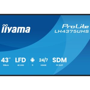 iiyama ProLite LH4375UHS-B2AG - 43" Classe Diagonal (42.5" visível) ecrã LCD com luz de fundo LED - sinalização digital - com leitor multimédia incorporado, PC com ranhura SDM - 4K UHD (2160p) 3840 x 2160 - preto ( (bisel), acabamento mate
