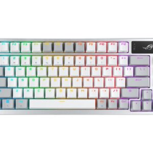 ASUS ROG Azoth - Teclado - 75% - compact - com ecrã OLED - backlit - sem fios - USB, 2.4 GHz, Bluetooth 5.1 - QWERTY - Espanhol - interruptor: ROG NX (hot-swappable) - branco luar