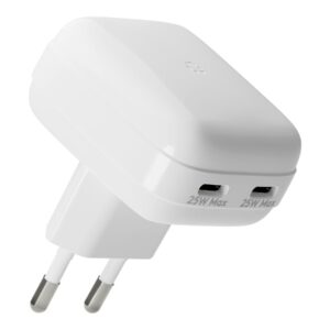 dbramante1928 re-charge Pro - Adaptador de alimentação - plano - 25 Watt - 3 A - Power Delivery 3.0 + PPS - 2 conectores de saída (USB-C) - branco - Europa