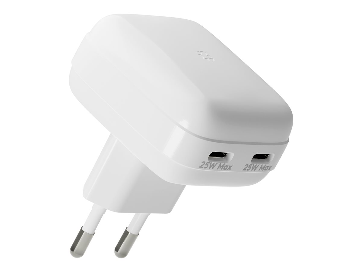 dbramante1928 re-charge Pro - Adaptador de alimentação - plano - 25 Watt - 3 A - Power Delivery 3.0 + PPS - 2 conectores de saída (USB-C) - branco - Europa