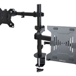 StarTech.com Monitor Arm with VESA Laptop Tray, For a Laptop (4.5kg / 9.9lb) and a Single Display up to 32" (8kg / 17.6lb), Black, Adjustable Desk Laptop Arm Mount, C-clamp/Grommet Mount - VESA Monitor Mount (A2-LAPTOP-DESK-MOUNT) kit de montagem - para monitor / notebook - preto