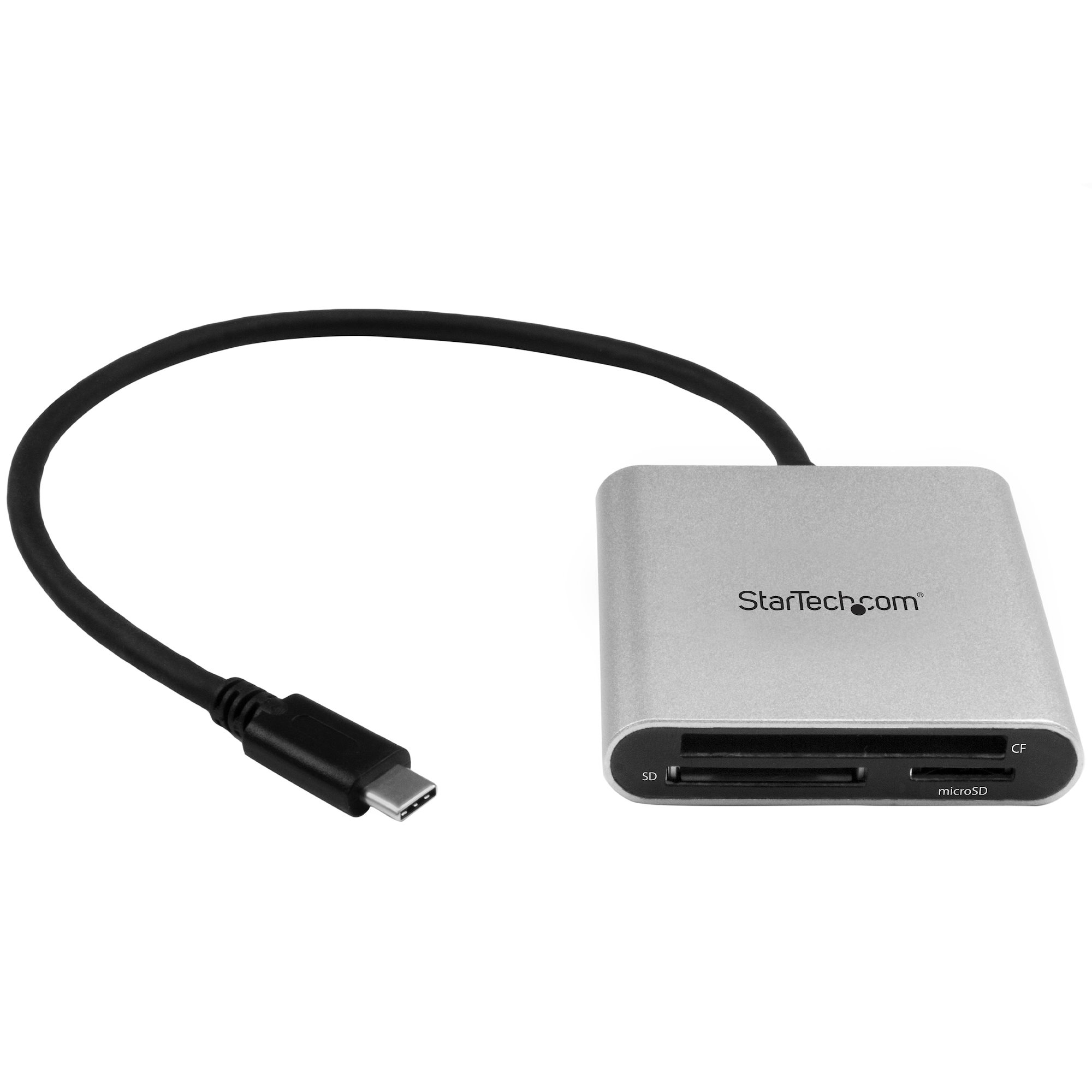 StarTech.com USB 3.0 Flash Memory Multi-Card Reader/Writer with USB-C - SD microSD and CompactFlash Card Reader w/ Integrated USB-C Cable (FCREADU3C) - Leitor de cartão (CF I, CF II, MMC, SD, microSD, SDHC, microSDHC, SDXC, microSDXC) - USB 3.0