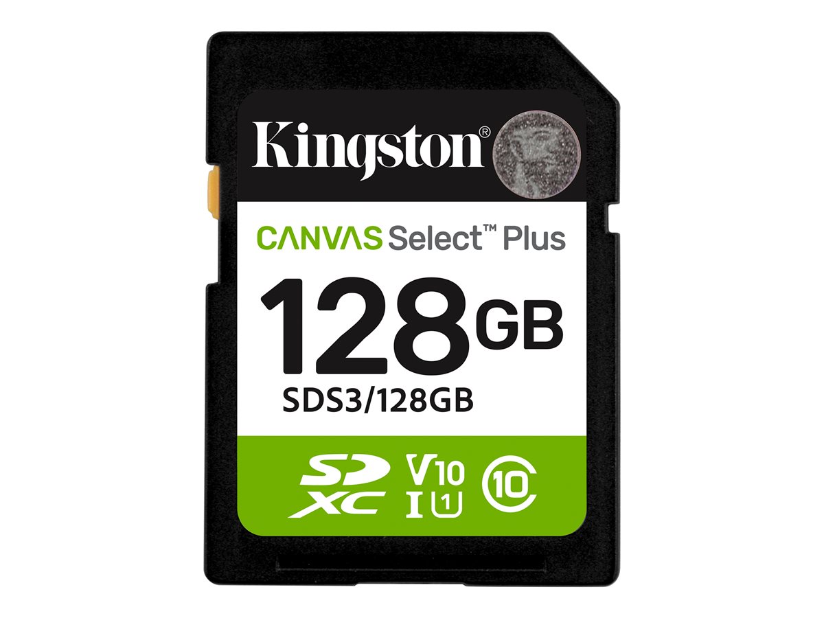 Kingston Canvas Select Plus - Cartão de memória flash - 128 GB - Video Class V10 / UHS-I U1 / Class10 - SDXC UHS-I