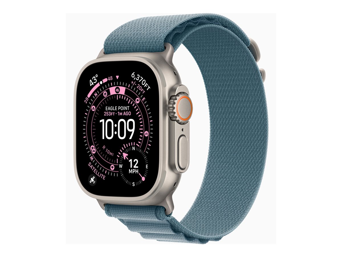 Apple Watch Ultra 3 - 49 mm - titanium natural - Sim relógio inteligente Com Correia Alpinista - têxtil - azul claro - tamanho da banda: L - 64 GB - LTE, NFC, Wi-Fi 4, UWB, Bluetooth - 5G - 61.6 g