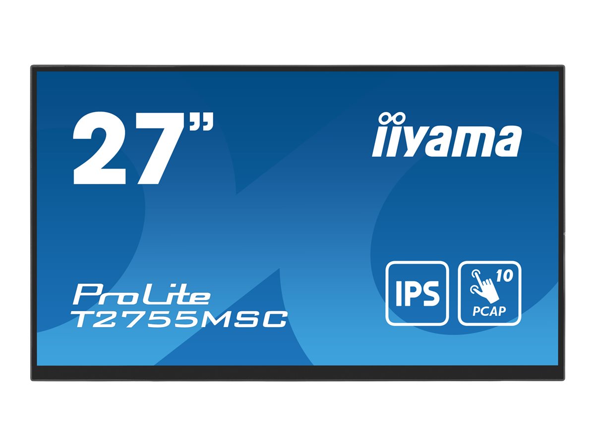 iiyama ProLite T2755MSC-B1 - Monitor LED - 27" - ecrã de toque - 1920 x 1080 Full HD (1080p) @ 60 Hz - IPS - 400 cd/m² - 1000:1 - 5 ms - HDMI, DisplayPort - altifalantes - preto, mate