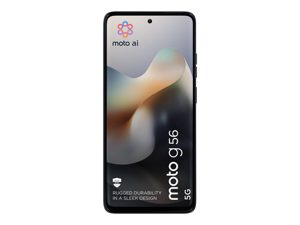 Motorola Moto G56 - 5G smartphone - SIM duplo - RAM 8 GB / Memória Interna 256 GB - microSD slot - monitor LCD - 6.72" - 2400 x 1080 pixeis (120 Hz) - 2x câmaras traseiras 50 MP, 8 MP - front camera 32 MP - pantone black oyster