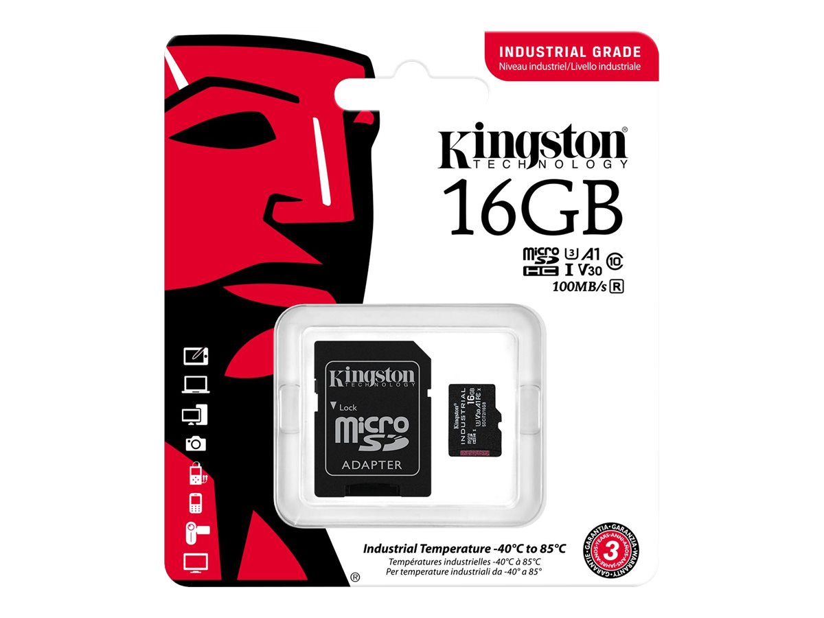 Kingston Industrial - Cartão de memória flash (adaptador microSDHC a SD Incluído) - 16 GB - A1 / Video Class V30 / UHS-I U3 / Class10 - microSDHC UHS-I - Image 3