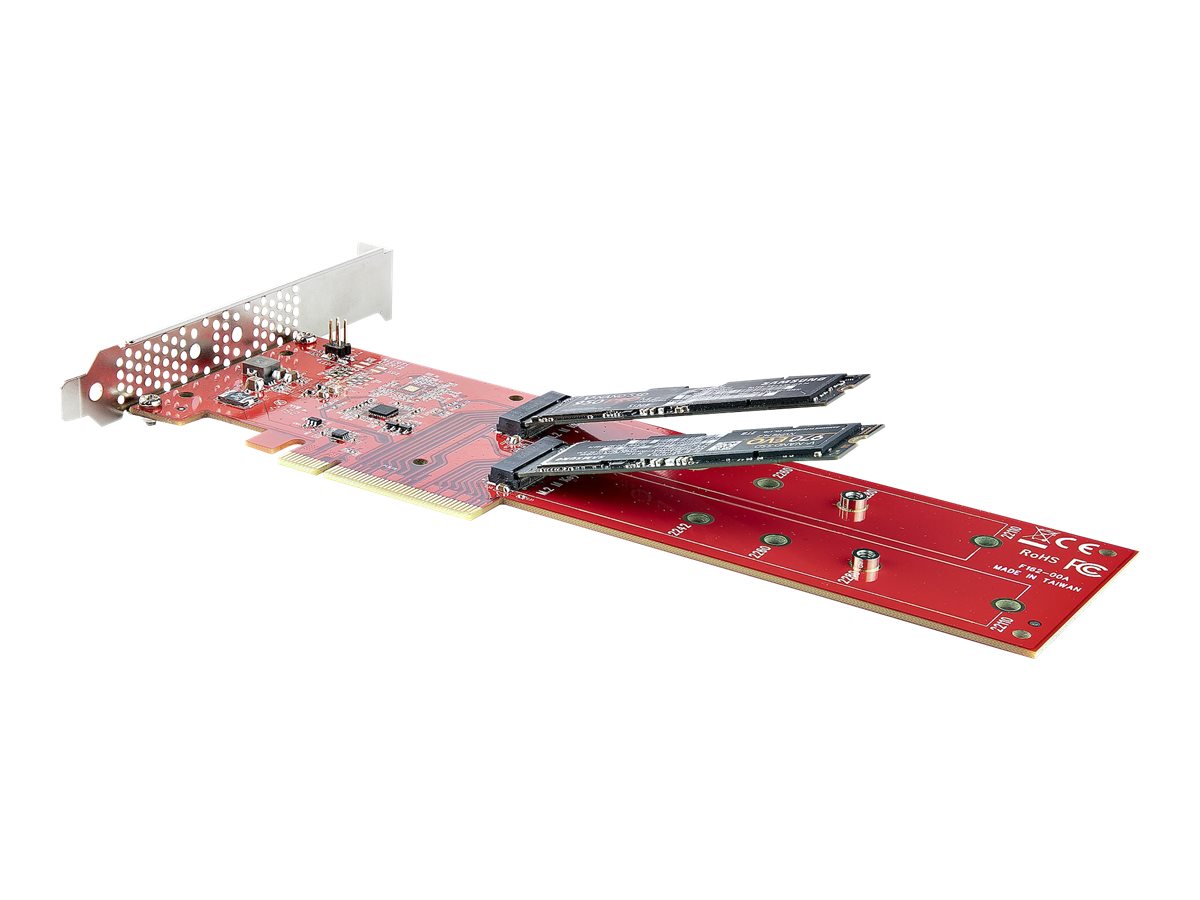 StarTech.com Dual M.2 PCIe SSD Adapter Card, x8 / x16 Dual NVMe or AHCI M.2 SSD to PCI Express 4.0, Up to 7.8GBps/Drive, For 2242/2260/2280/22110mm PCIe M-Key M2 SSDs, Bifurcation Required - PC/Linux Compatible (DUAL-M2-PCIE-CARD-B) - adaptador de interface - M.2 Card - PCIe 4.0 x16/x8