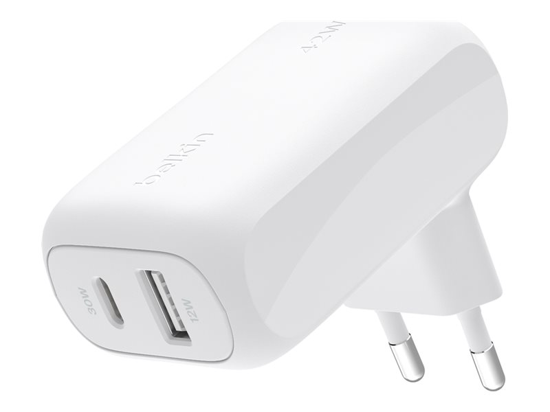 Belkin BoostCharge - Adaptador de alimentação - 42 Watt - 3 A - PD 3.0 - 2 conectores de saída (USB-C, USB) - branco