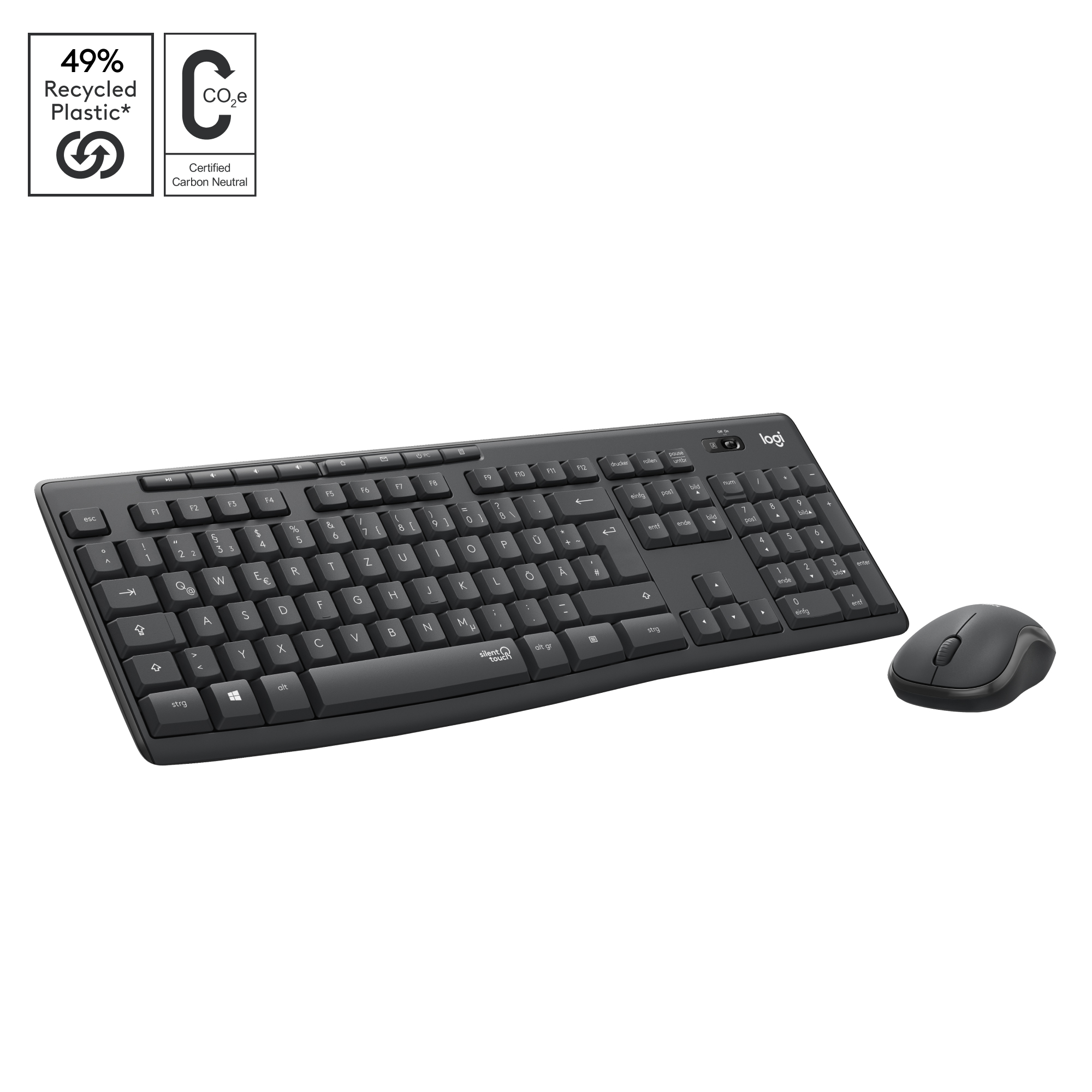 Logitech MK295 Silent - Conjunto de teclado e rato - sem fios - 2.4 GHz - QWERTZ - Suíço - grafite