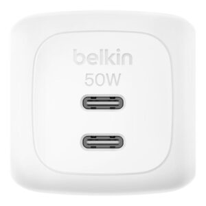 Belkin BoostCharge Pro - Adaptador de alimentação - GaN - 50 Watt - Fast Charge, PD 3.1/PPS - 2 conectores de saída (2 x USB-C) - branco