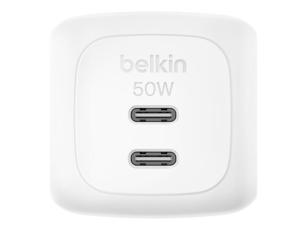 Belkin BoostCharge Pro - Adaptador de alimentação - GaN - 50 Watt - Fast Charge, PD 3.1/PPS - 2 conectores de saída (2 x USB-C) - branco