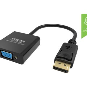 DisplayPort to VGA adaptor - maximum resolution 1920 x 1080 - does not convert VGA to DP - hotplug - DP (m) to VGA (f) - overall length 150 mm - outer diameter 5.5 mm - 32 awg - black