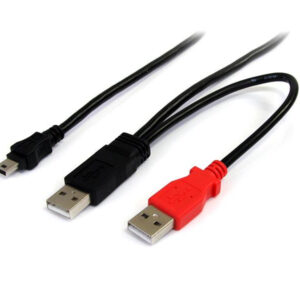 StarTech.com 6 ft USB Y Cable for External Hard Drive - USB A to mini B - USB cable - USB (M) to mini-USB Type B (M) - USB 2.0 - 6 ft - black - USB2HABMY6 - Cabo USB - USB (M) para mini USB Tipo B (M) - USB 2.0 - 1.8 m - preto - para P/N: SAT1810U2,