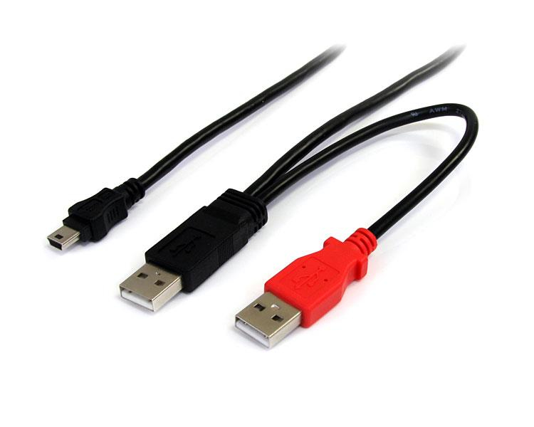 StarTech.com 6 ft USB Y Cable for External Hard Drive - USB A to mini B - USB cable - USB (M) to mini-USB Type B (M) - USB 2.0 - 6 ft - black - USB2HABMY6 - Cabo USB - USB (M) para mini USB Tipo B (M) - USB 2.0 - 1.8 m - preto - para P/N: SAT1810U2,