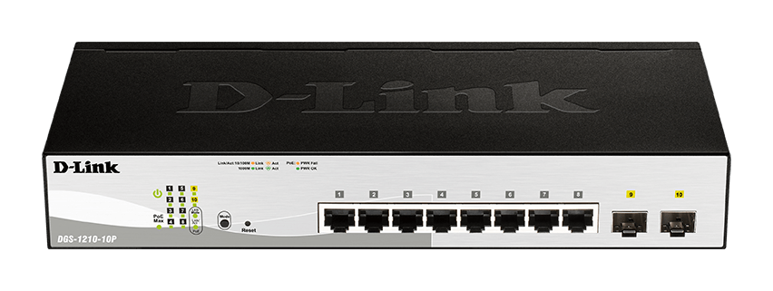 D-Link Web Smart DGS-1210-10P - Interruptor - Administrado - 8 x 10/100/1000 (PoE+) + 2 x Gigabit SFP - desktop - PoE+ (78 W)